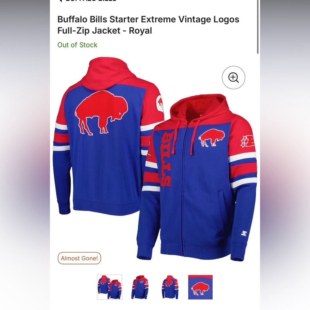 STARTER Blue and Red Buffalo Bills Hoodie size medium